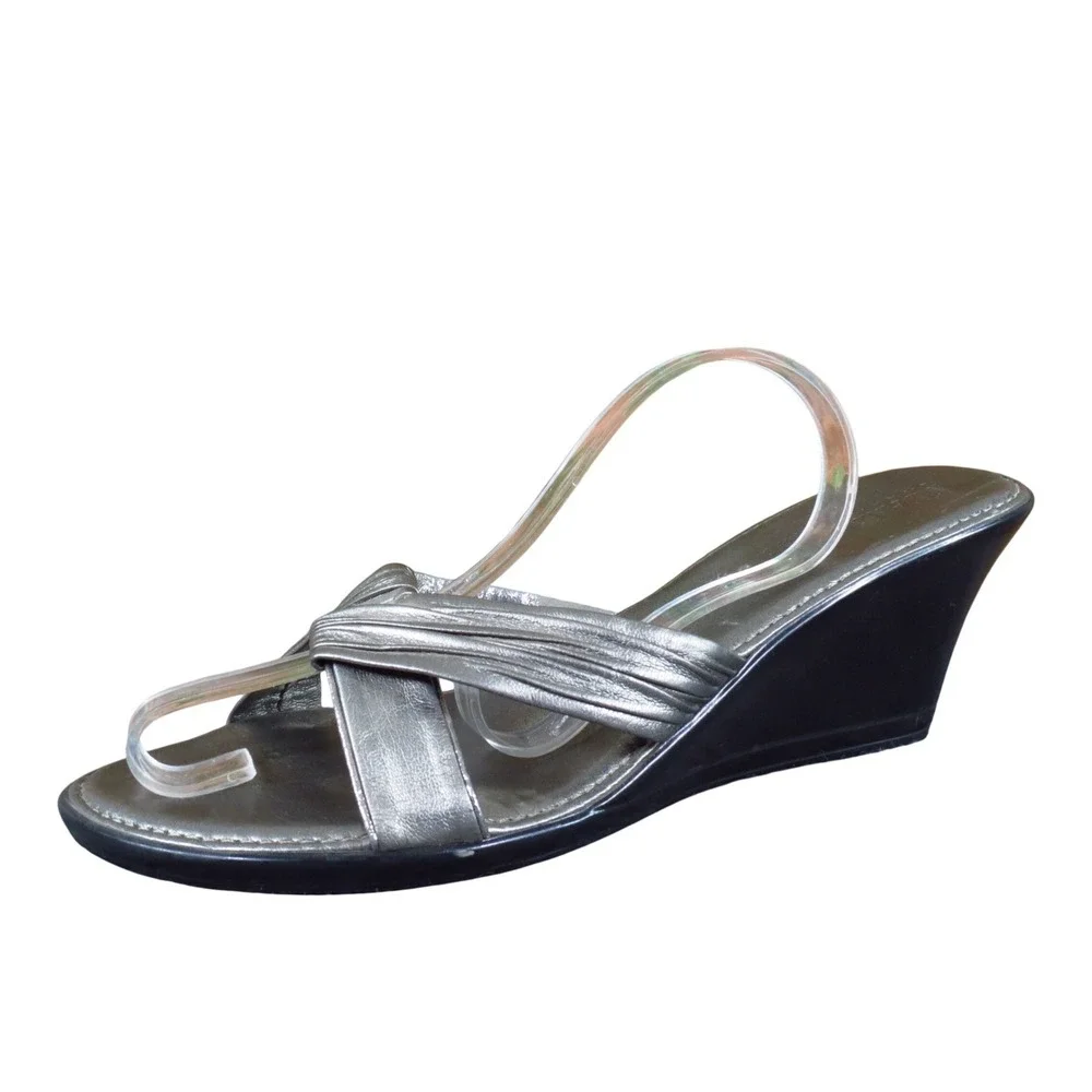 Italian Shoemakers Women Wedge Sandals Size 10 Dress Casual Pewter Metallic Grey